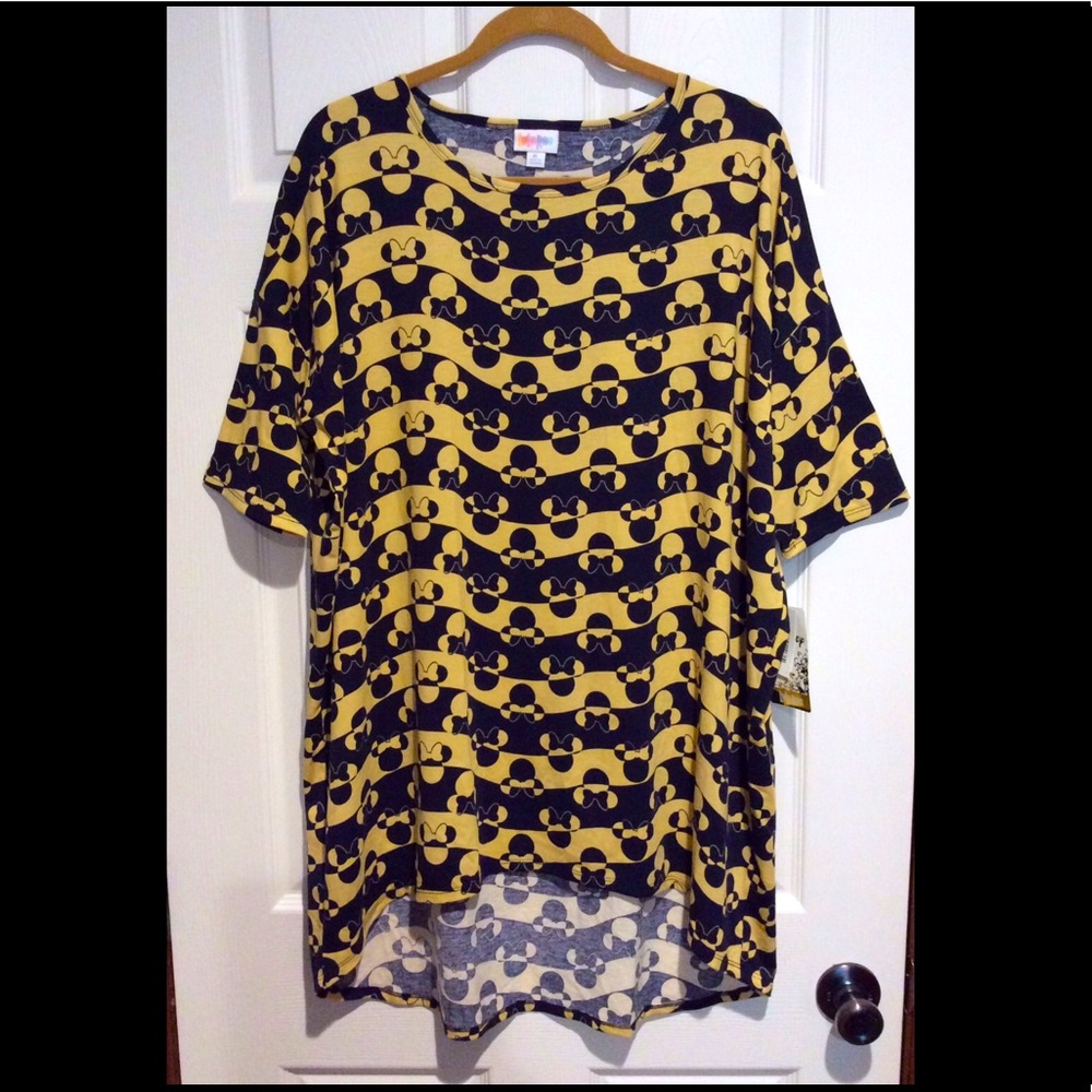 LuLaRoe Irma Blue and Gold Minnie Mouse Tunic XL